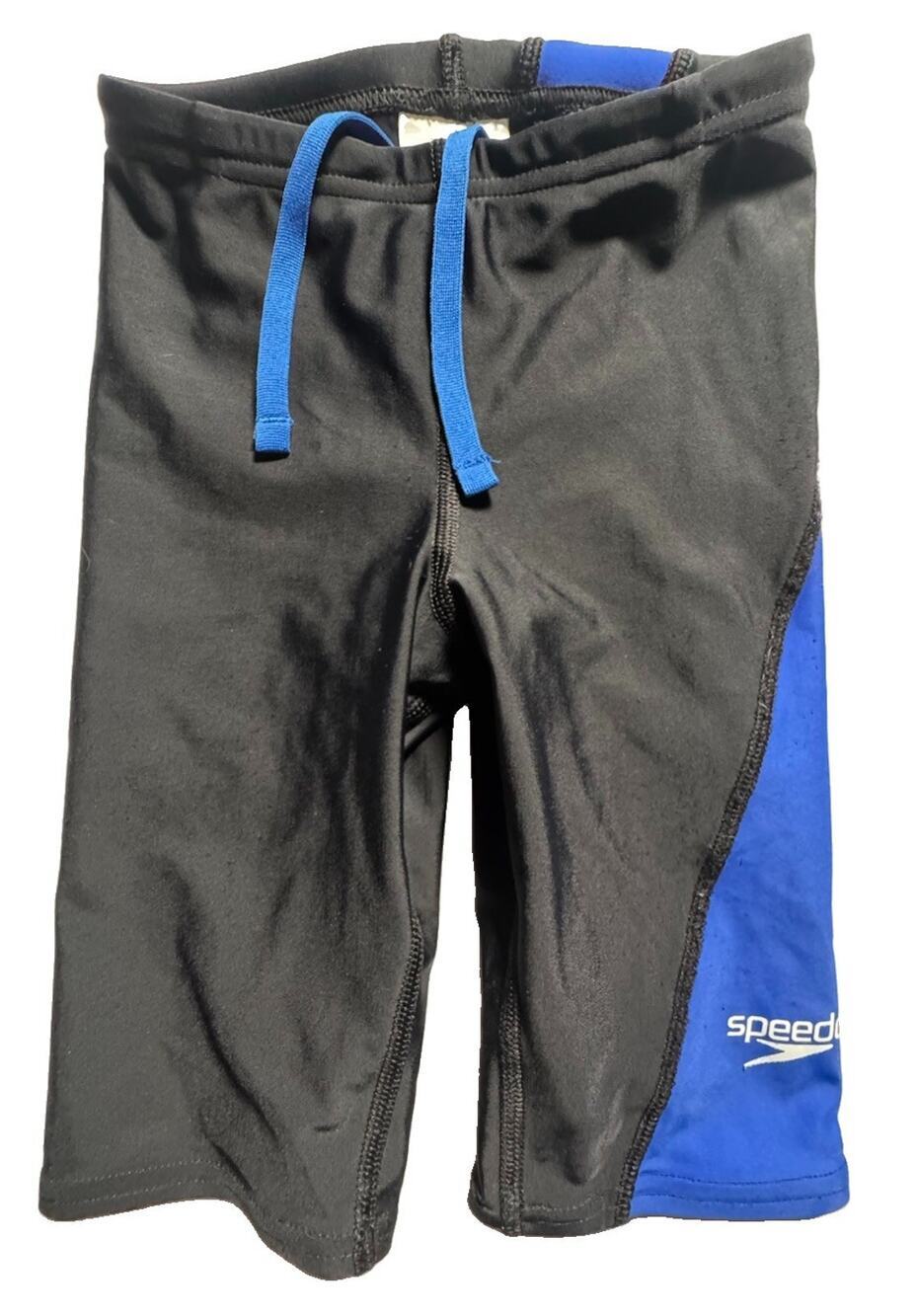 Speedo PowerFLEX Eco Boys Size 22 Black Blue Jammer Competition Swim Shorts
